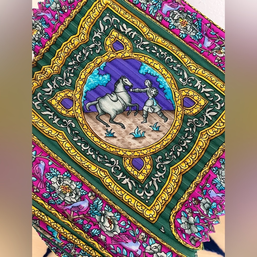 Hermes Silk Plisse Pleated Qalamdan Scarf Catherine Baschet Box EUC Circa 1990 - Picture 14 of 16
